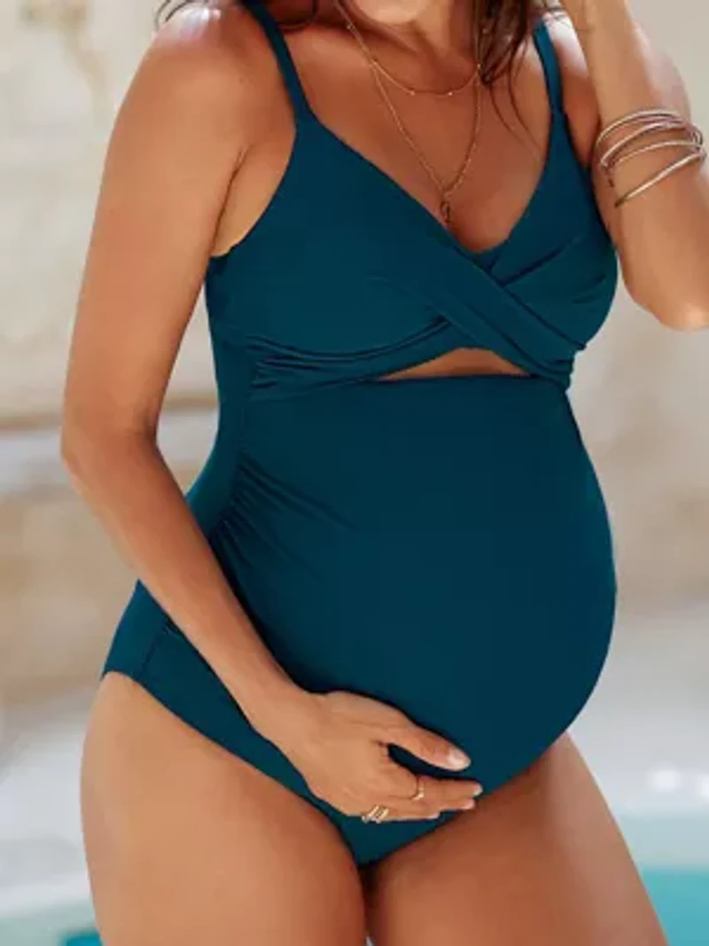 Women's Maternity Elegant One-Piece Swimsuit with Wrap Front