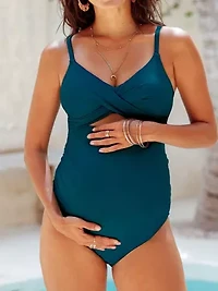 Women's Maternity Elegant One-Piece Swimsuit with Wrap Front
