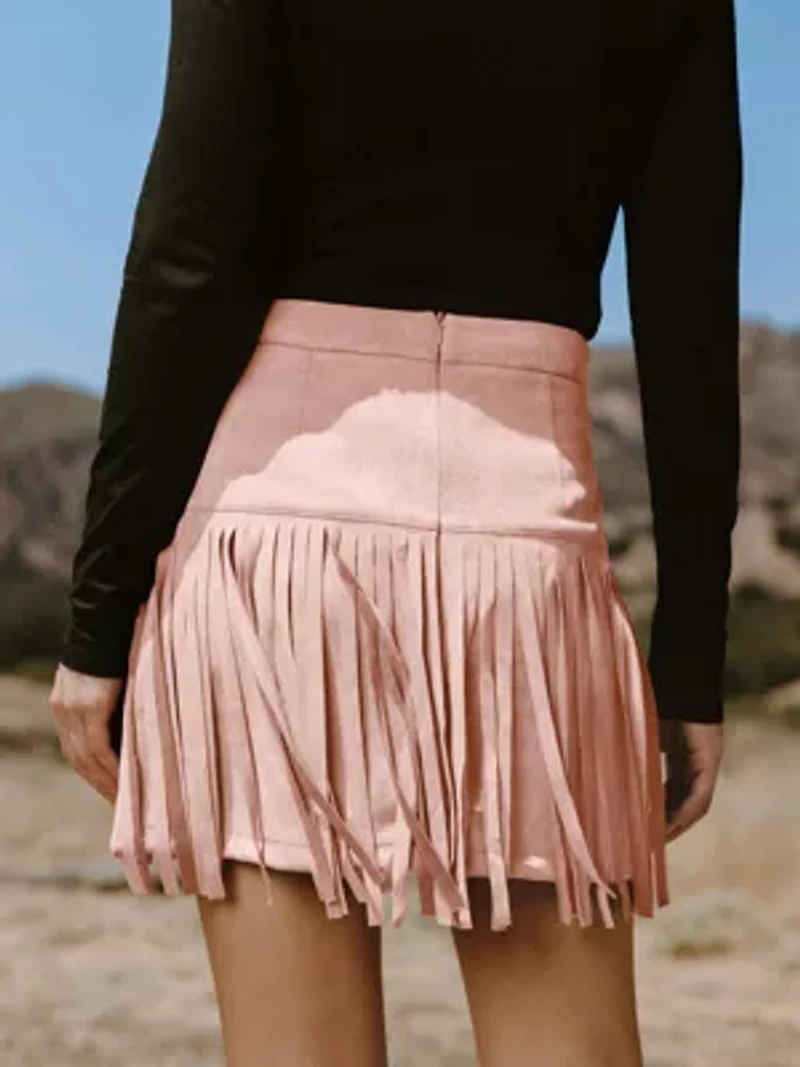 Women's High Waist Fringe Mini Skirt