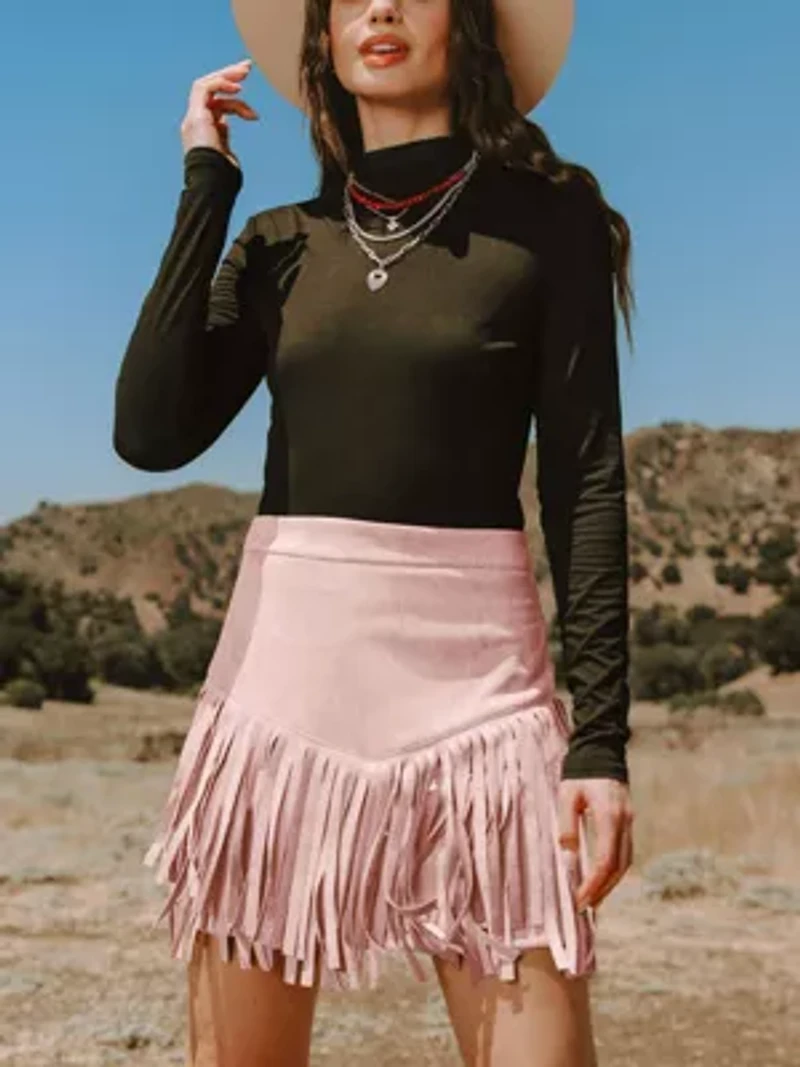 Women's High Waist Fringe Mini Skirt