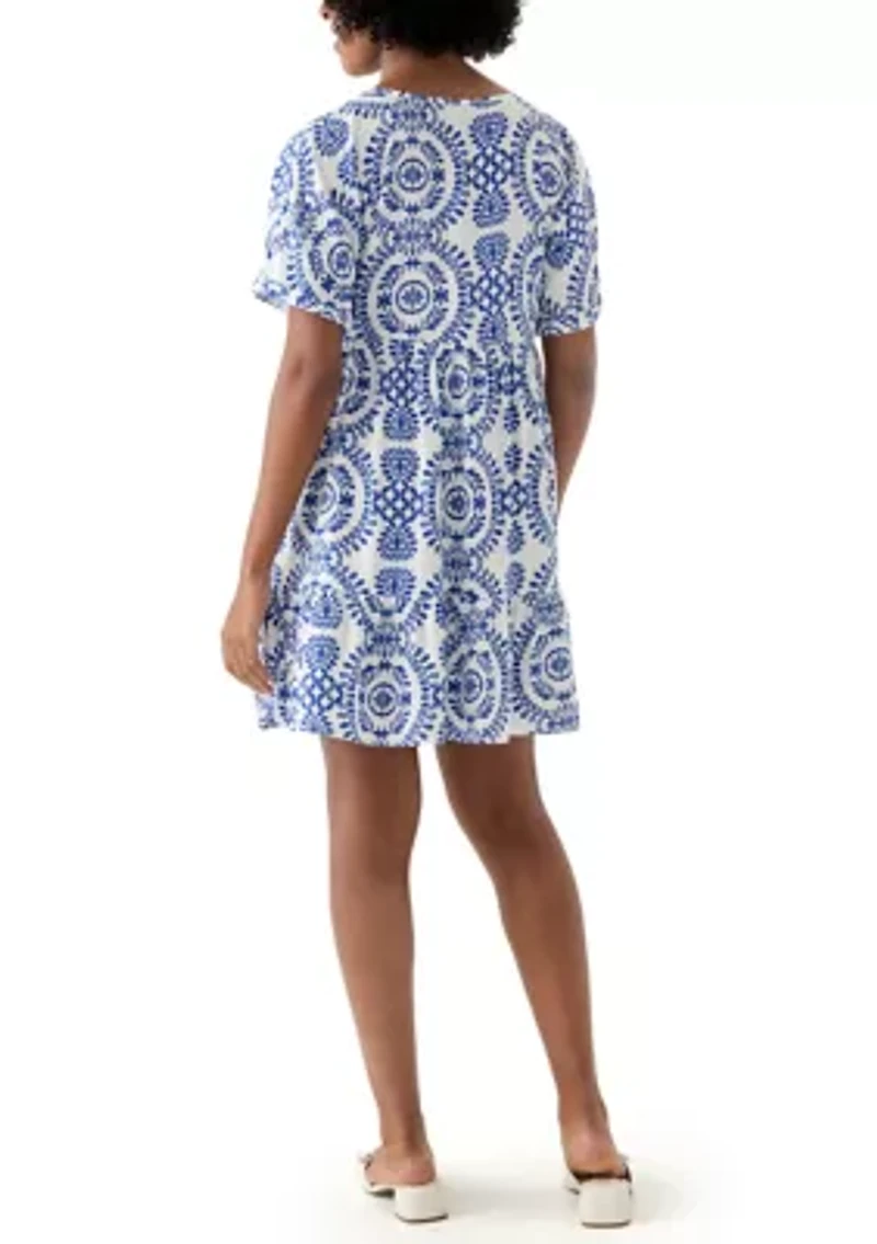 Women's Medallion Printed V-Neck Dress