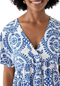 Women's Medallion Printed V-Neck Dress