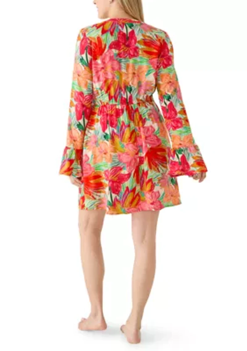 Women's Lace Inset V-Neck Bell Sleeve Dress