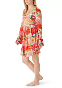 Women's Lace Inset V-Neck Bell Sleeve Dress