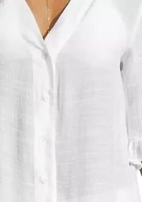 Women's V Neck Ruffled Cover Up Button Down Beach Dress