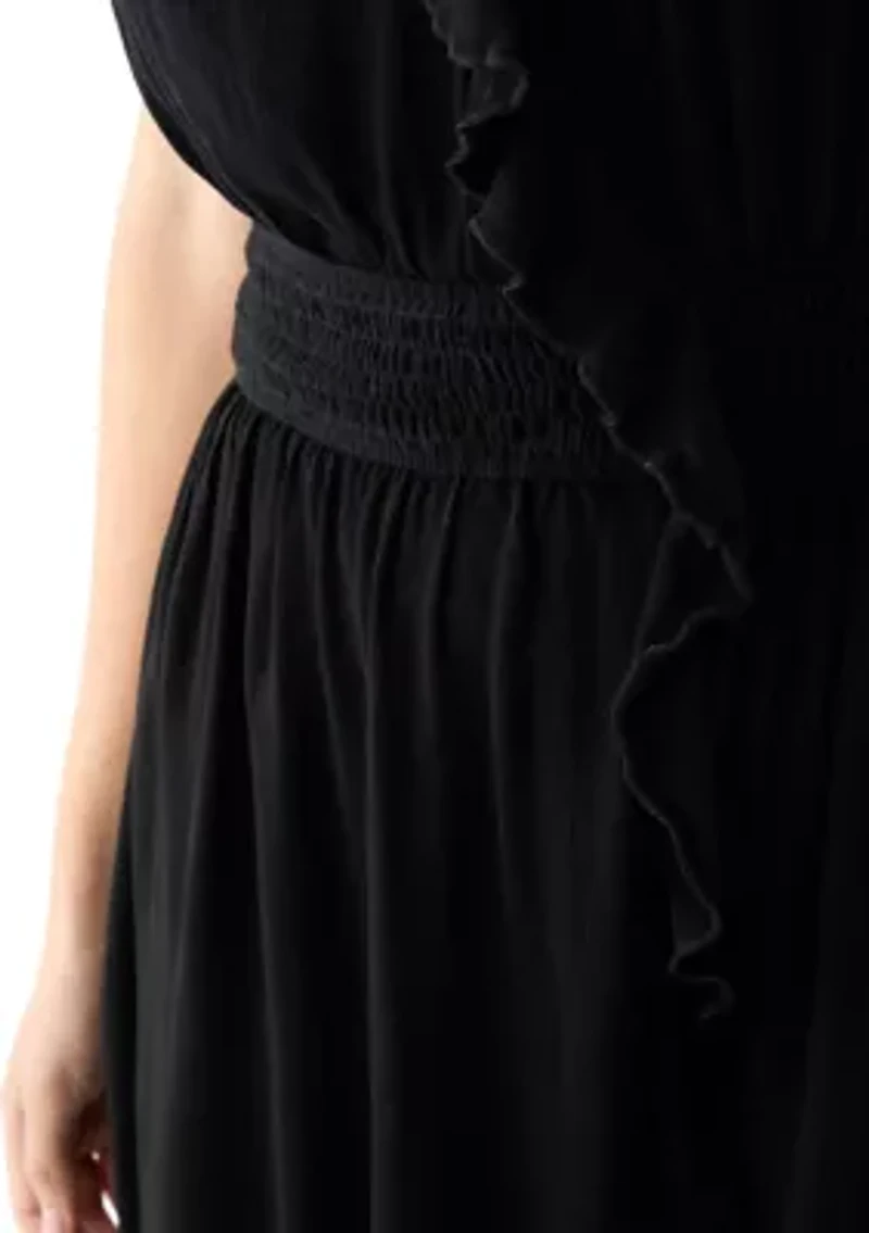 Women's Sleeveless Ruffle Smocked Coverup Dress