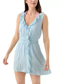 Ruffle Smocked Solid Swim Coverup