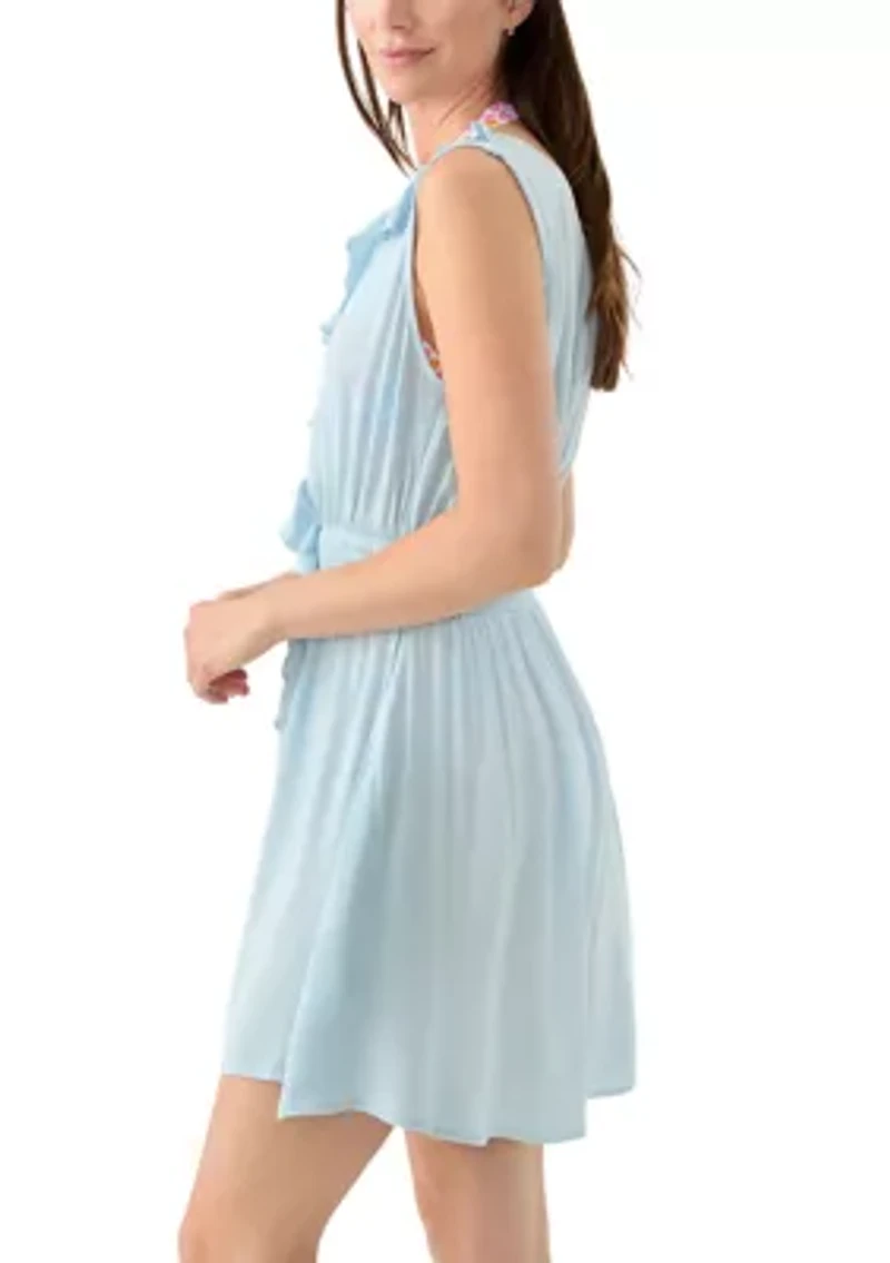 Ruffle Smocked Solid Swim Coverup
