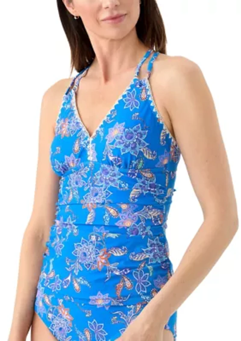 Shell Stitch Paisley Print Tankini Top