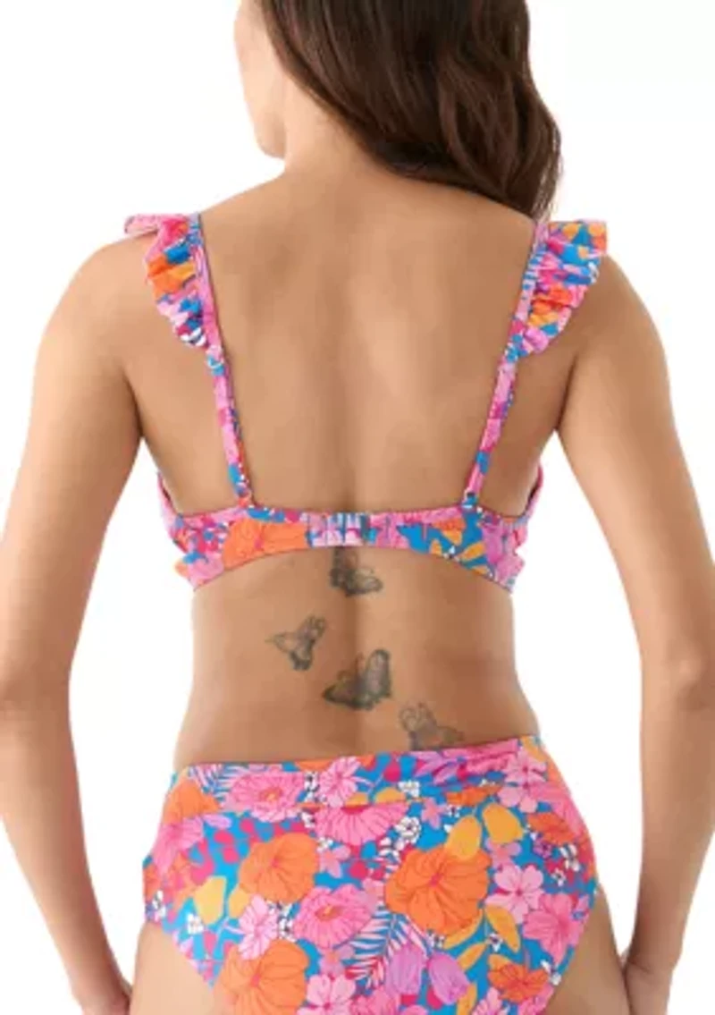 Floral Ruffle Swim Top
