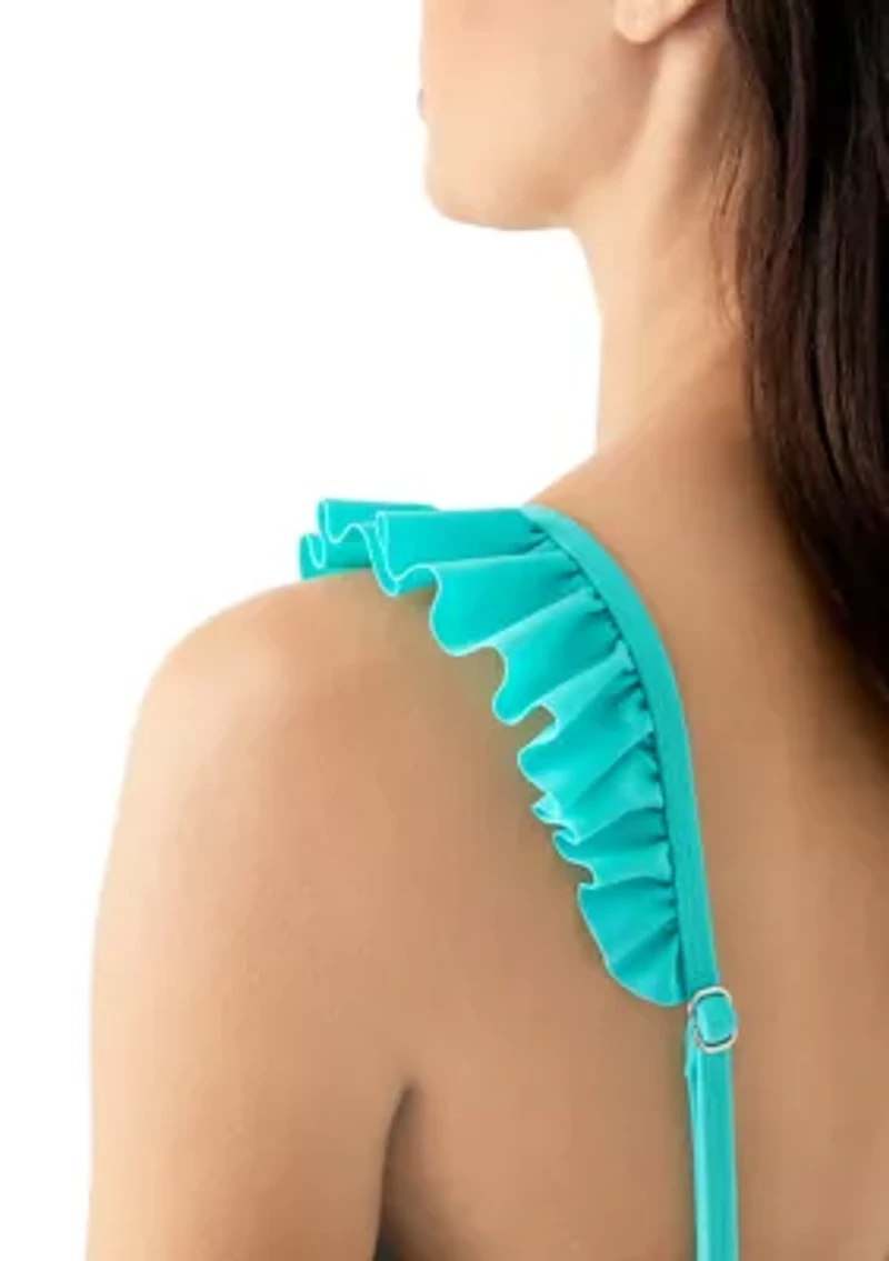 Ruffle Sleeve Banded Swim Top