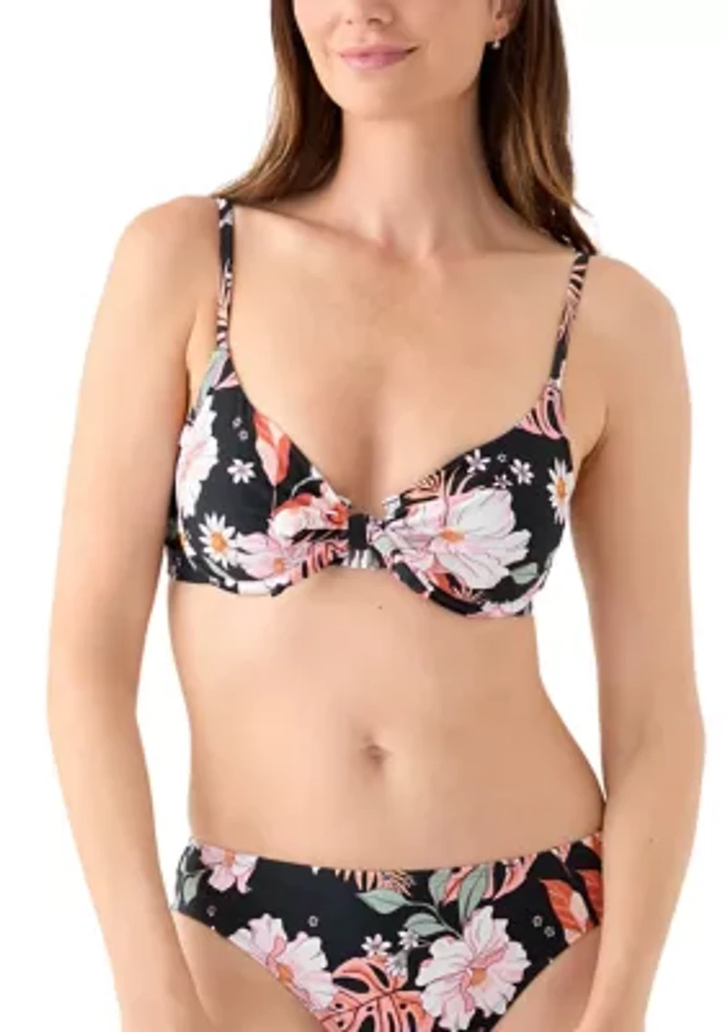 Floral Tie Front Bikini Swim Top