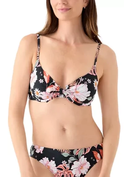 Floral Tie Front Bikini Swim Top