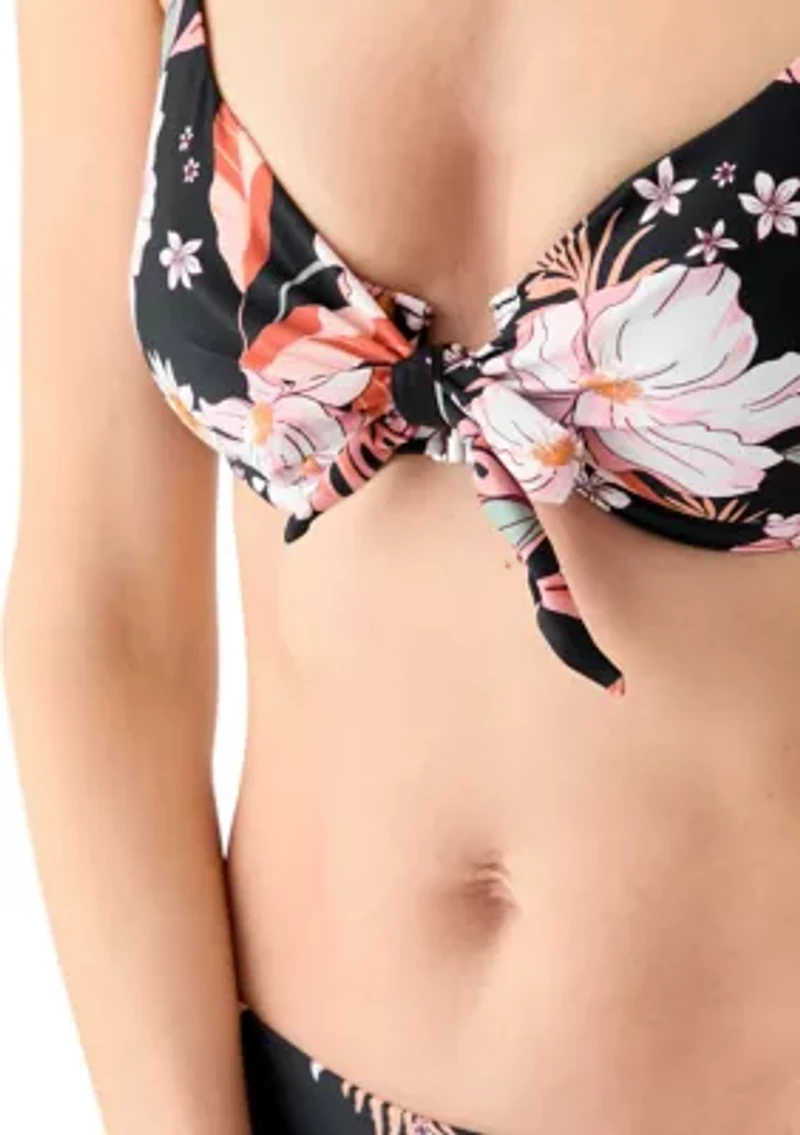 Floral Tie Front Bikini Swim Top