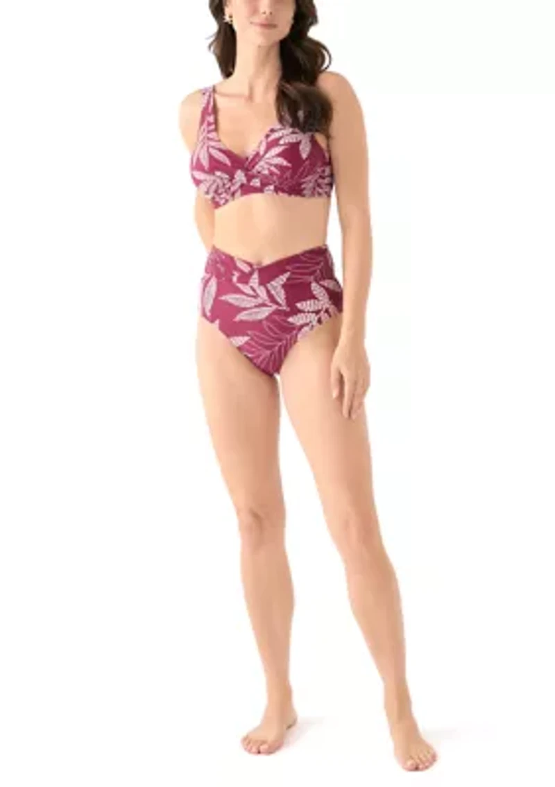 Dotted Leaves Printed Swim Top