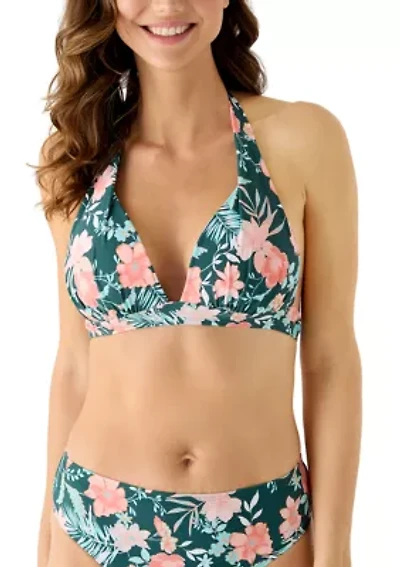 Women's Floral Push Up Triangle Halter Bikini Top