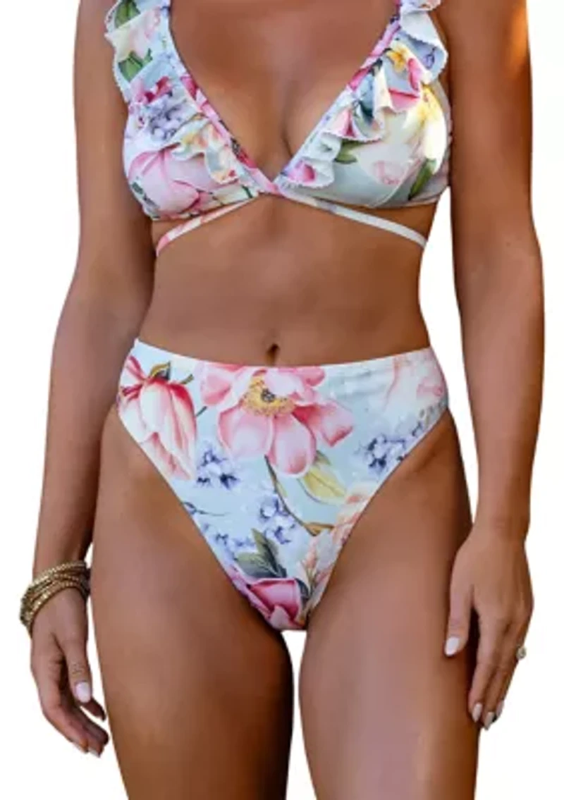 Floral High Rise Leg Swim Briefs