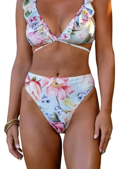 Floral High Rise Leg Swim Briefs