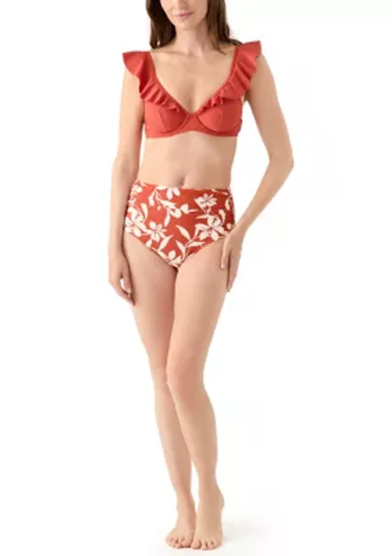 Tropical Floral Print High Rise Swim Brief