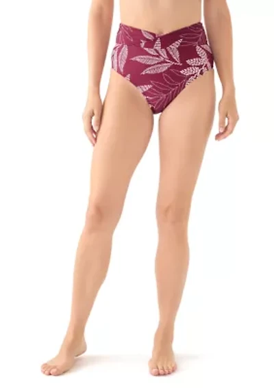 Dotted Tropical Leaves Overlap High Waisted Swim Bottoms