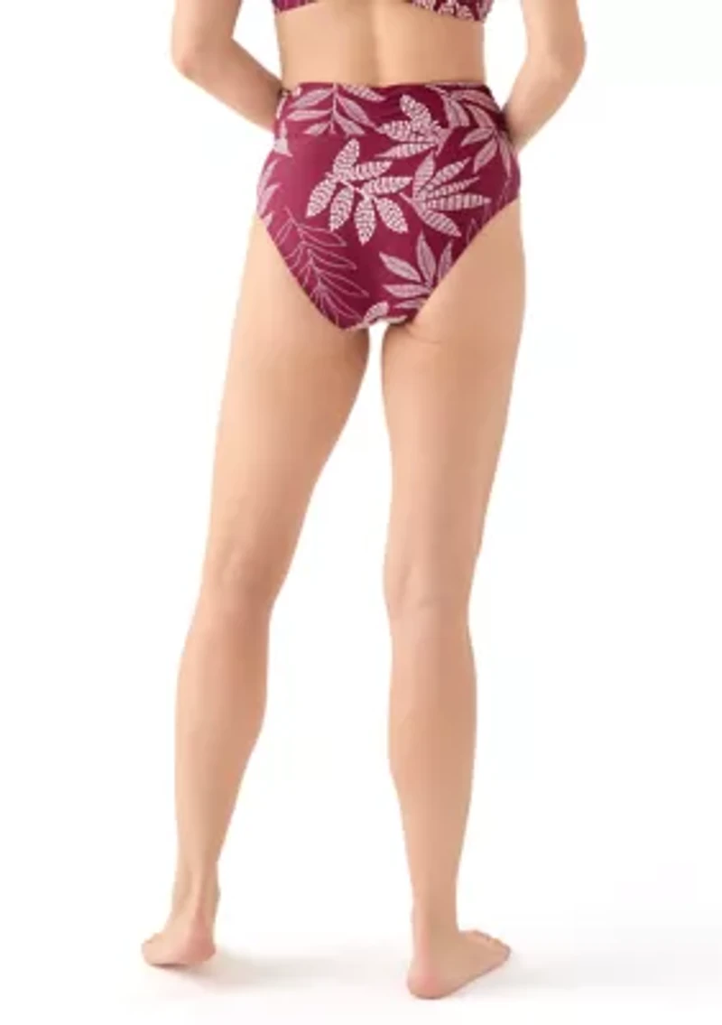 Dotted Tropical Leaves Overlap High Waisted Swim Bottoms