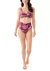 Dotted Tropical Leaves Overlap High Waisted Swim Bottoms