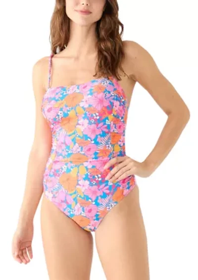Floral Square Neck Shirred Swim Top