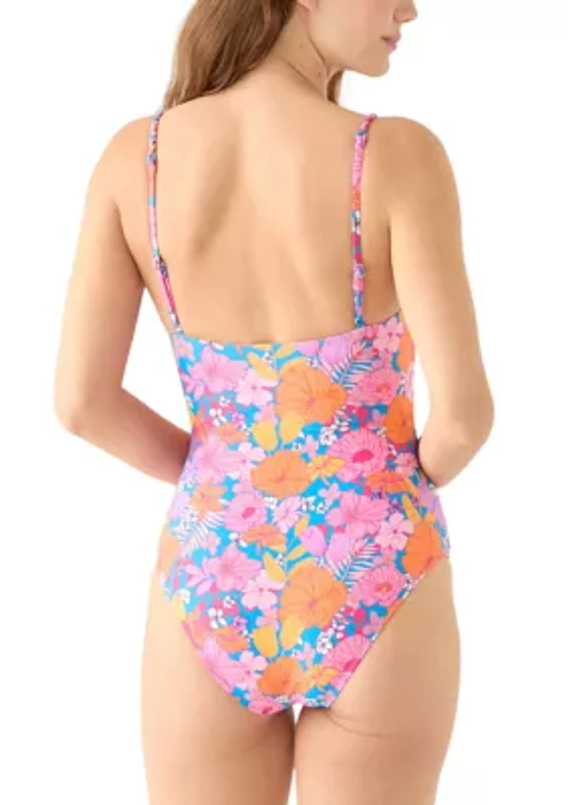 Floral Square Neck Shirred Swim Top