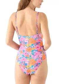 Floral Square Neck Shirred Swim Top