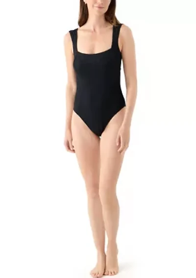 Solid Square Neck One Piece Swimsuit