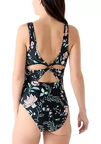 Women's Square Neck Paisley Floral One Piece Swimsuit
