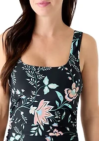 Women's Square Neck Paisley Floral One Piece Swimsuit