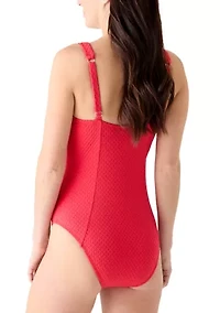 Women's Textured Plunging Neckline One Piece Swimsuit