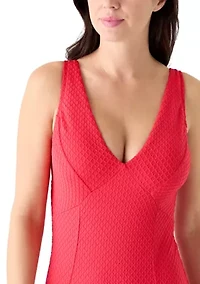 Women's Textured Plunging Neckline One Piece Swimsuit