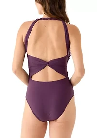 Women's Mesh High Neck Shirred One Piece Swimsuit