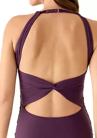 Women's Mesh High Neck Shirred One Piece Swimsuit