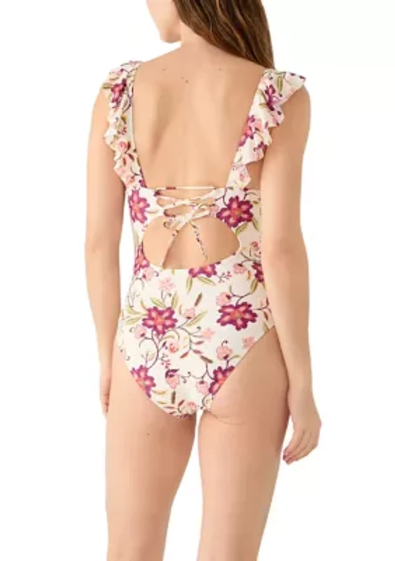Women's Antique Floral Ruffle One Piece Swimsuit