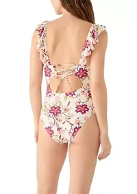 Women's Antique Floral Ruffle One Piece Swimsuit