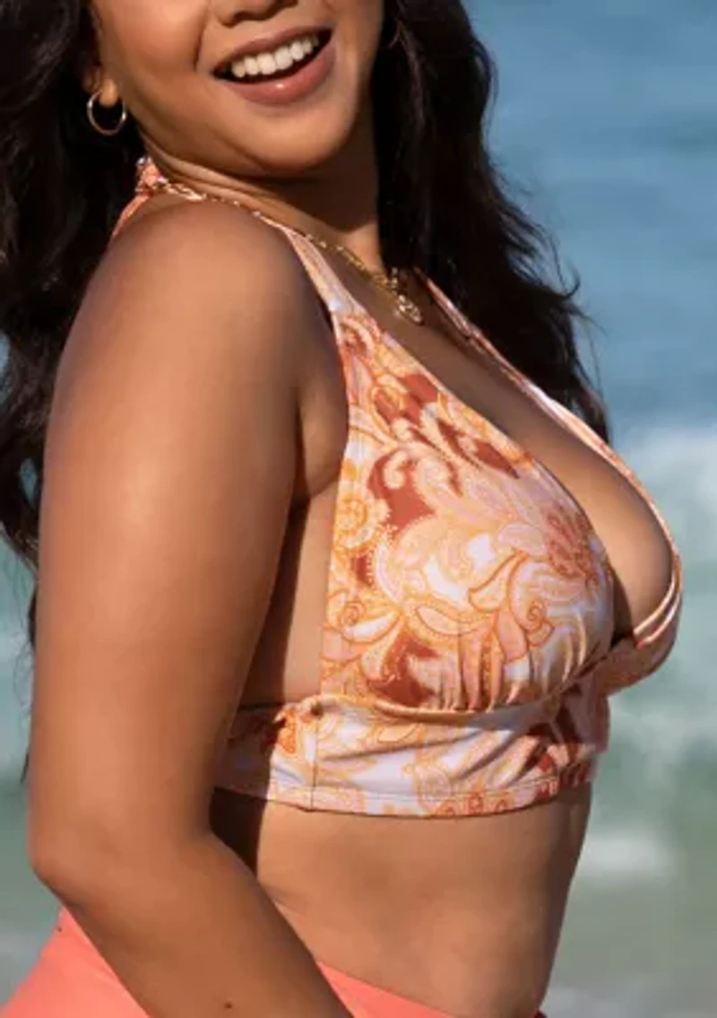 Plus Floral Printed Banded Triangle Bikini Swim Top