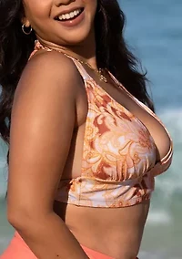 Plus Floral Printed Banded Triangle Bikini Swim Top