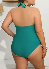 Plus Two Tone Twist Front One Piece Swimsuit