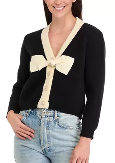 Women's Contrast Bow Cardigan