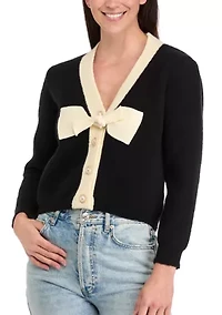 Women's Contrast Bow Cardigan