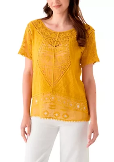 Women's Short Sleeve Crocheted Top