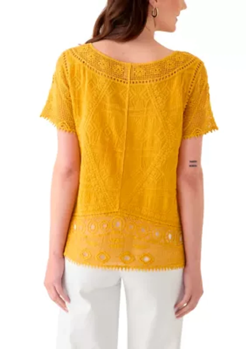 Women's Short Sleeve Crocheted Top