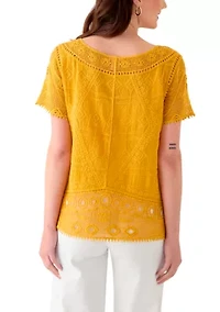 Women's Short Sleeve Crocheted Top