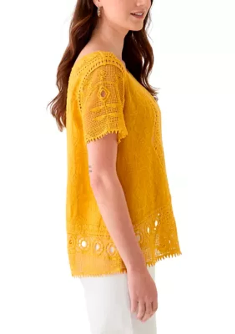 Women's Short Sleeve Crocheted Top