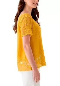 Women's Short Sleeve Crocheted Top
