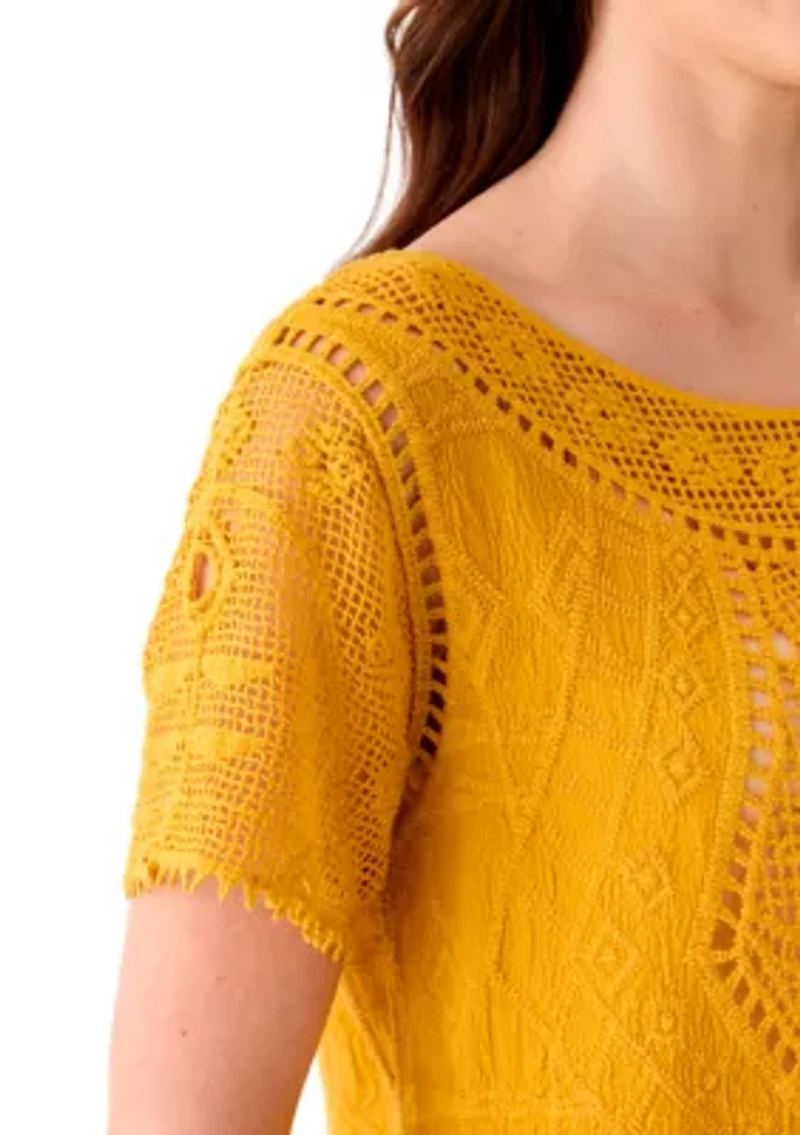 Women's Short Sleeve Crocheted Top