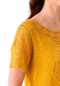 Women's Short Sleeve Crocheted Top